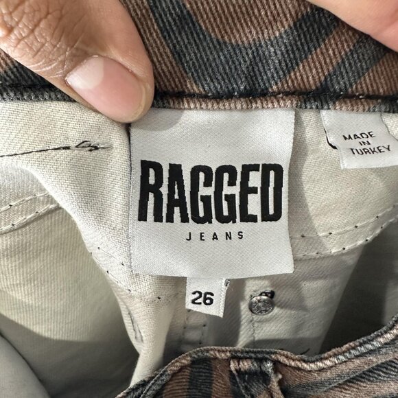 Ragged Jeans Denim Pants Womens 26 Brown Black Wavy Stripe Print Straight Leg - Picture 7 of 9